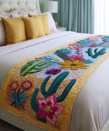 Prickly Love Quilted Bed Scarf — Bold Textured Runner For Foot Of Bed, Reversible Accent Throw, Easy Care