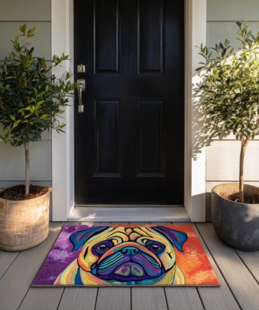 Charming Pug Welcome Mat — Cute Pug Dog Doormat For Front Door, Porch & Home Entry , Durable, Weather-Resistant, Non-Slip Pet Lover Gift