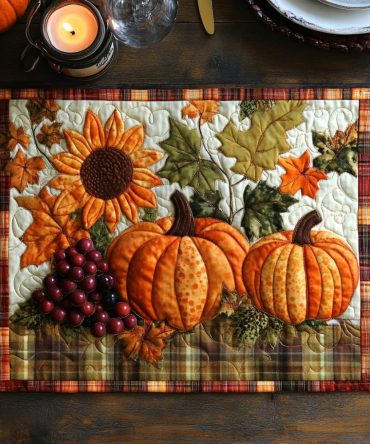 Pumpkin Parade Quilted Placemat — Autumn Harvest Table Mat, Stain-Resistant Cotton Blend, Holiday Entertaining Essential
