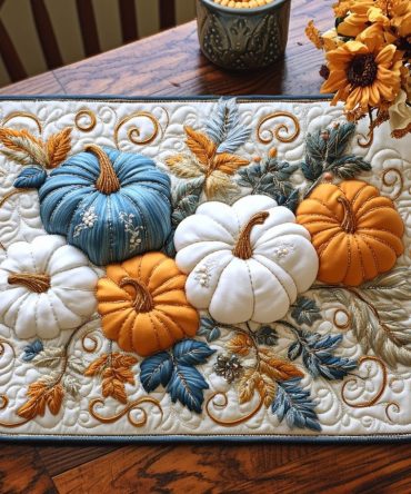 Pumpkin Wishes Quilted Placemat — Autumn Harvest Table Mat, Rustic Fall Cotton, Stain-Resistant & Machine Washable, Thanksgiving Accent