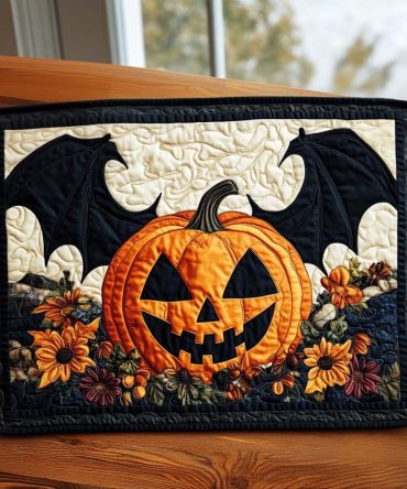Pumpkin Bat Quilted Placemat — Festive Halloween Design, Insulated Table Protector, Machine-Washable Dining Accent For Spooky Season