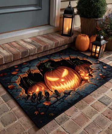 Pumpkin Escape Seasonal Welcome Rug — Halloween Pumpkin Design Doormat, Durable Dirt-Trapping Non-Slip Entry Mat