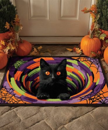 Spooky Pumpkin Eyes Welcome Mat — Halloween Doormat With Glowing Jack-O'-Lantern Design, Durable Dirt-Trapping Door Mat