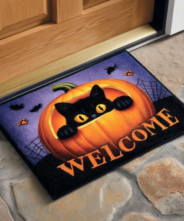 Pumpkin Gatekeeper Doormat — Spooky Halloween Welcome Mat With Jack-O'-Lantern Design, Durable Coir For Porch & Indoor Entry