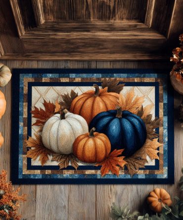 Autumn Pumpkin Porch Mat — Rustic Fall Welcome Doormat With Harvest Pumpkin Art, Durable Outdoor/Indoor Mat For Seasonal Decor