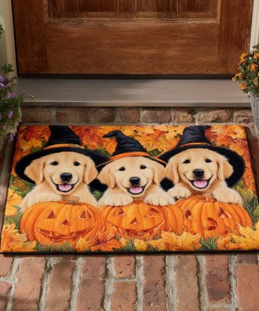 Pups Golden Retriever Welcome Mat — Playful Golden Retriever Doormat For Front Door & Porch , Durable, Weather-Resistant, Non-Slip, Pet Lover Gift