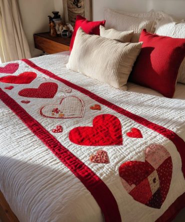 Pure White Heart Quilted Bed Runner — Elegant Bright Bedding Accent, Soft Quilted Throw, Lightweight Decorative Bed Scarf