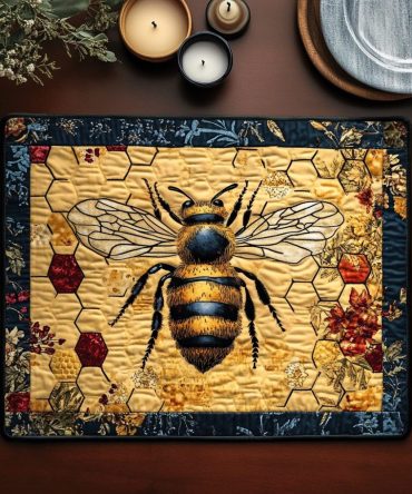 Floral Bee Quilted Placemat For Charming Table Decor — Reversible, Machine-Washable, Padded Dining Mat For Everyday & Holiday Use