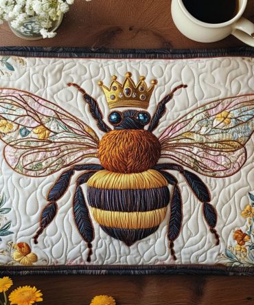 Regal Queen Bee Quilted Placemat - Luxurious Gold & Black Dining Mat for Elegant Tablescapes and Gift Giving