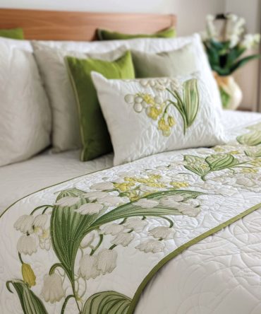 Quiet Floral Haven Decorative Quilted Bed Runner — Soft Floral Bed Scarf To Add Calm, Luxury Detail & Protect Bedding, Easy Care