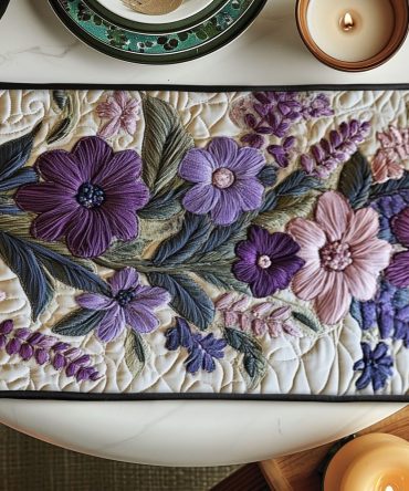 Elegant Lavender Quilted Table Placemat – Soft Purple Floral Cotton Mat For Dining, Heat-Resistant, Machine-Wash Safe, Calming Table Accent