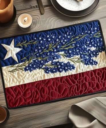 Flag Blooms Quilted Placemat — Patriotic Floral Table Mat for Seasonal & Everyday Decor, Cotton Quilting, Heat-Protective, Machine-Washable & Fade-Resistant