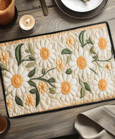Elegant Floral Quilted Placemat — Graceful Bloom Pattern for Dining, Heat-Resistant & Machine Washable, Accent for Table Styling