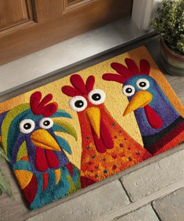 Quirky Cluck Chicken Doormat — Fun Hen-Themed Welcome Rug For Porch & Kitchen, Durable Natural Coir 18X30 In, Non-Skid Backing, Easy Care