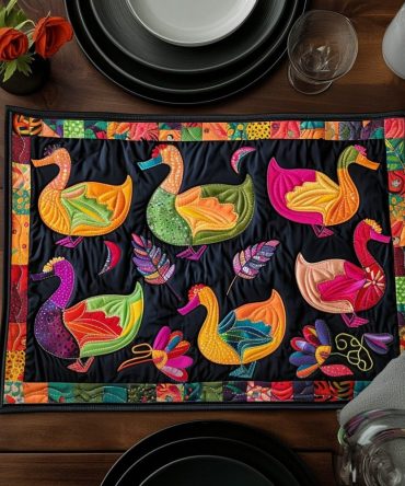 Radiant Duck Swarm Quilted Placemat — Playful Flock Design, Soft Heat-Resistant Dining Mat, Easy Care, Non-Slip, Charming Kitchen Accent