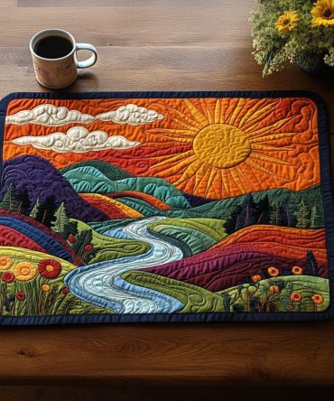 Radiant Horizon Quilted Placemat — Sunrise Horizon Table Accent with Padded Cotton, Heat & Stain Resistance, Thick Quilting and Machine-Wash Convenience
