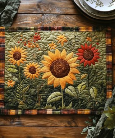 Floral Radiance Quilted Dining Placemat — Decorative Heat-Resistant Table Mat, Machine-Washable, Elegant Everyday Table Decor