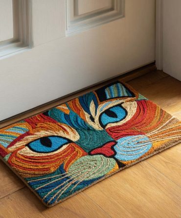 Radiant Whiskers Cat Welcome Mat — Doormat With Playful Cat Illustration, Perfect Pet Lover Gift
