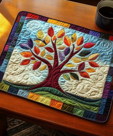 Rainbow Leaves Tree Quilted Placemat — Vibrant Multicolor Table Accent, Quilted Cotton-Blend, Padded Protection & Easy-Care for Year-Round Dining