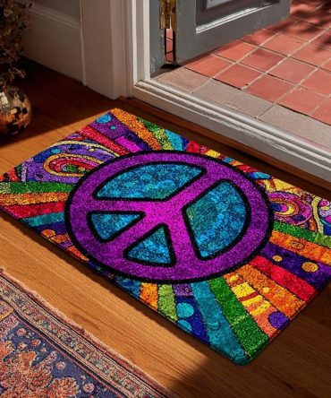 Rainbow Peace Front Door Mat — Colorful Welcome Doormat For Indoor & Outdoor Use, Durable Decorative Mat To Brighten Entryways