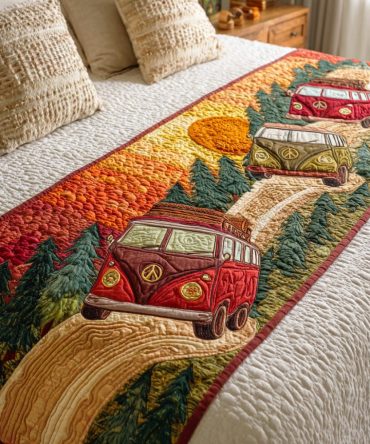 Rainbow Peace Route Quilted Bed Runner – Bright Multicolor Bed Scarf For Playful, Peaceful Style , Lightweight Quilted Throw