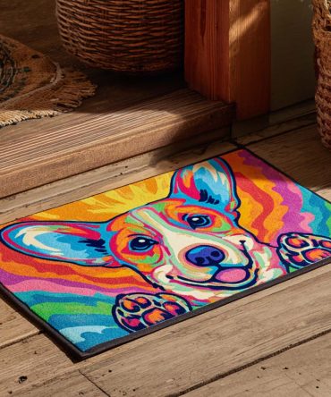 Rainbow Pop Corgi Welcome Mat — Colorful Corgi Decorative Doormat For Indoor/Outdoor Use, Fade-Resistant Print, Non-Slip Backing For Playful Entryways