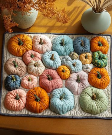 Rainbow Pumpkin Quilted Placemat V2 - Colorful Autumn Pumpkin Table Mat, Fall Harvest Decor, Reversible & Machine Washable