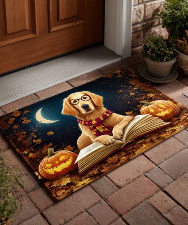Reading Golden Retriever Welcome Mat – Cozy Coir Doormat With Book-Loving Dog Design, Indoor/Outdoor Front Door Accent For Readers
