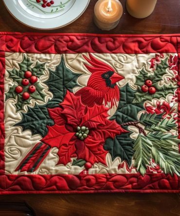 Red Cardinal Quilted Placemat — Vibrant Cardinal Bird Table Accent For Winter & Year-Round Nature-Inspired Dining, Bold Red Design