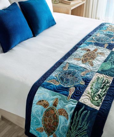 Reef Protector Quilted Bed Runner — Eco-Inspired Coastal Runner With Durable Weave, Breathable Cotton-Blend Accent For Beach-Themed Rooms
