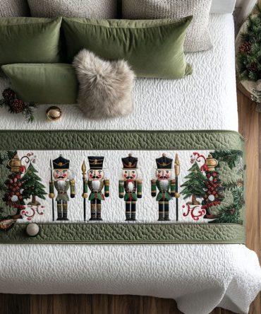 Regal Guard Quilted Holiday Bed Runner — Elegant Christmas Bed Scarf With Nutcracker-Inspired Design, Quilted Accent, Durable & Washable