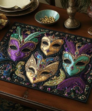 Regal Masquerade Quilted Dining Mat — Statement Table Placemat with Ornate Design, Durable Quilting & Non-Slip Backing for Celebrations