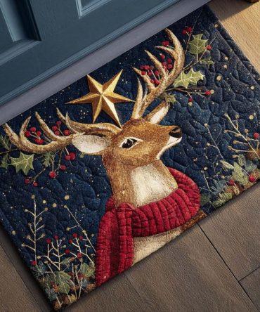 Regal Reindeer Entrance Mat — Elegant Holiday Doormat With Majestic Reindeer Motif To Elevate Front Porch And Foyer Decor