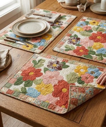 Retro Daisy Quilted Placemat — Midcentury Floral Daisy Table Mat, Quilted Cotton Blend for Vintage-Inspired Dining & Breakfast Nooks