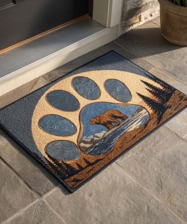 River Paw Path Outdoor Doormat — Scenic Paw Print Coir Mat, Non-Slip Welcome Rug For Nature Lovers & Pet Homes
