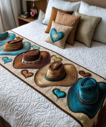 Rodeo Love Quilted Bed Scarf For Queen & King Beds — Romantic Western Bedding Accent, Soft Quilting, Easy Care