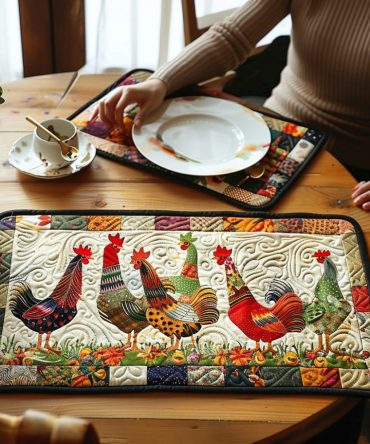 Handcrafted Rooster Patchwork Quilted Placemat - Durable Cotton Table Mat with Rustic Farmhouse Flair for Everyday Dining & Gifts