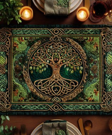 Rooted Tree Quilted Placemat — Elegant Tree Motif Cotton Table Mat, Nature-Inspired Dining Decor, Heirloom Quality, Machine Washable