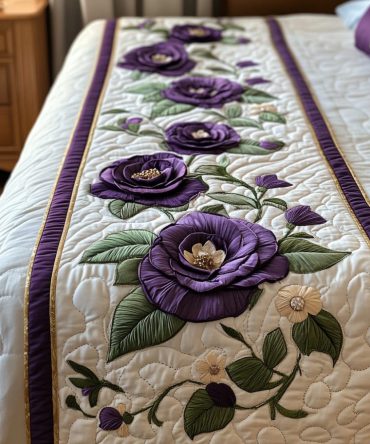 Rose Garden Quilted Bed Scarf — Classic Floral Cotton Bed Runner For Timeless Bedroom Elegance, Reversible & Easy To Clean