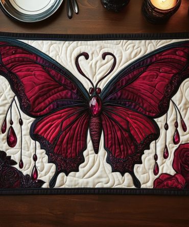 Rose Monarch Quilted Placemat for Elegant Dining — Floral & Butterfly Table Mat, Padded Protection, Easy-Care Decor