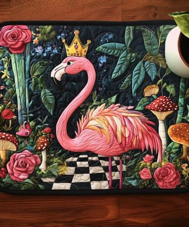 Royal Flamingo Quilted Placemat — Elegant Flamingo Table Accent, Premium Quilted Placemat for Sophisticated Tropical Tablescapes, Durable & Washable