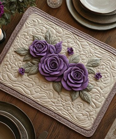 Royal Petals Quilted Placemat — Luxurious Floral Table Mat, Quilted Cotton Blend, Elegant Dining Accessory, Protective & Machine Washable