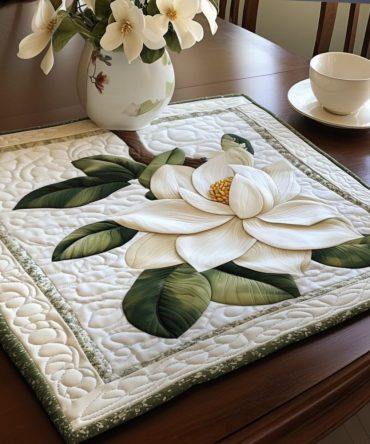 Rustic Magnolia Floral Quilted Table Placemat — Farmhouse Dining Accent, Cotton-Blend, Heat-Resistant & Hand-Quilted For Cozy Tablescapes