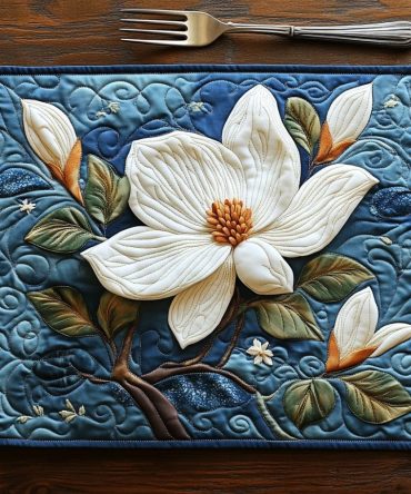 Rustic Magnolia Quilted Placemats - Southern Charm Floral Table Protectors, Cotton Blend Dining Mats, Easy Care