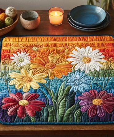 Rustic Bloom Quilted Placemat — Country-Style Floral Table Mat for Farmhouse Dining & Kitchen, Warm Decorative Accent, Easy-Care and Durable