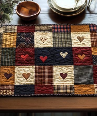 Rustic Charm Quilted Table Mat — Handcrafted-Style Cotton Placemat for Cozy Farmhouse Dining, Heat Protective & Washable