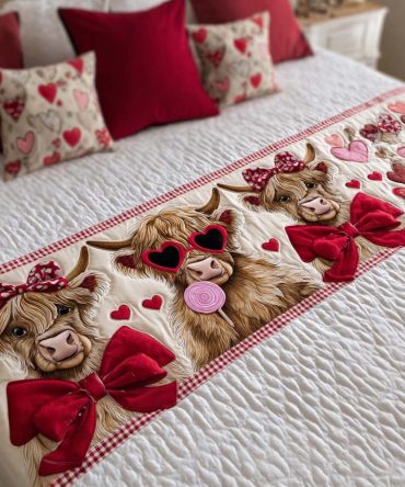 Farmhouse Rustic Cow Quilted Bed Runner — Country Chic Bed Scarf Accent, Durable Cotton Blend, Perfect For Rustic Home Décor