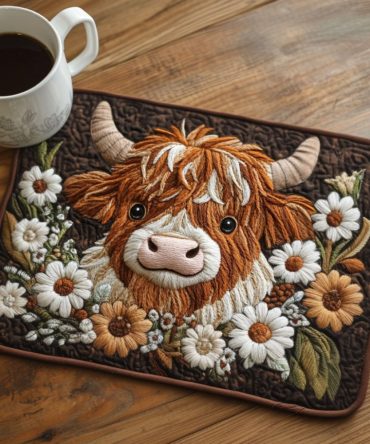 Rustic Floral Cow Quilted Placemat — Country Chic Cotton Table Protector, Heat-Resistant & Easy Care for Farmhouse Entertaining