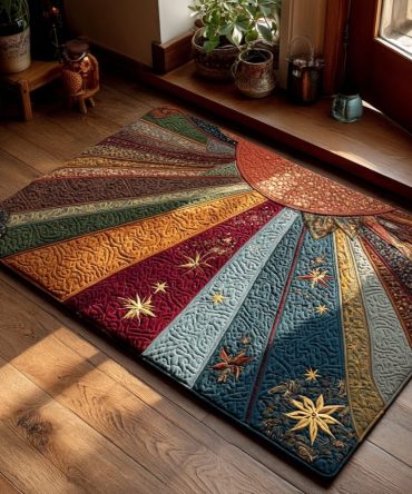 Rustic Patch Sunrise Welcome Mat — Sunrise Patchwork Decorative Door Rug, Durable Country Entry Mat For Porch & Home, Non-Slip Design