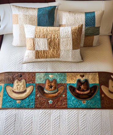 Rodeo-Themed Quilted Bed Scarf For Queen & King — Rustic Ranch Bedding Accent, Cotton Blend, Easy Care & Stylish